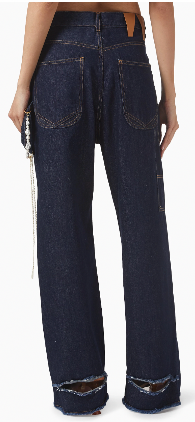 Dark Park Lisa loose for Carpenter jeans with chain detail in dark blue 28 new