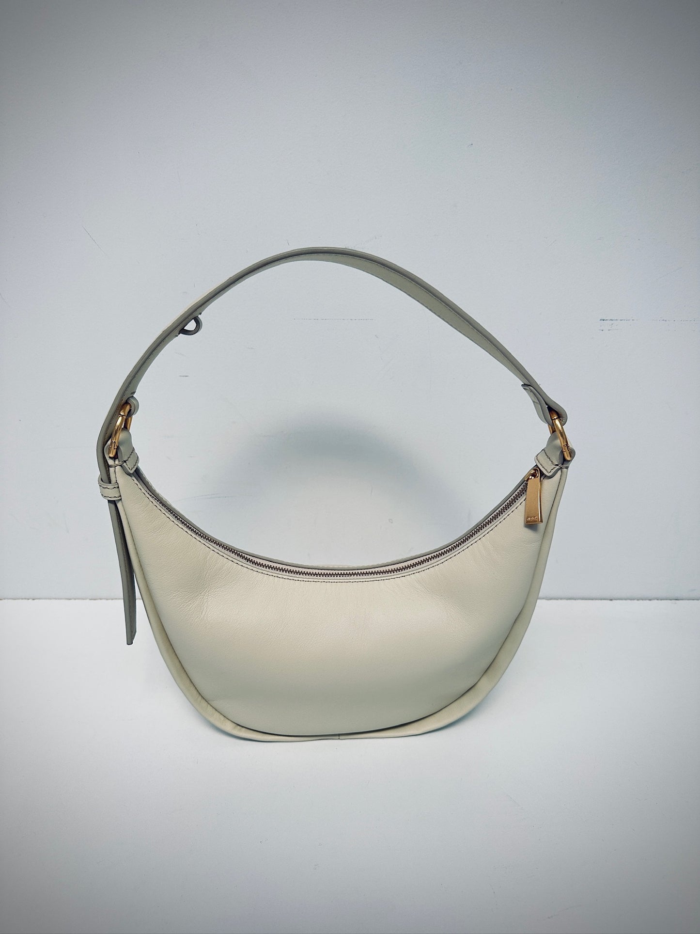 Oroton leather round shoulder bag in ecru