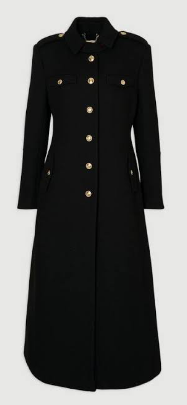 Karen Millen navy stretch military maxi coat sz UK 6 (6-8) new with tags