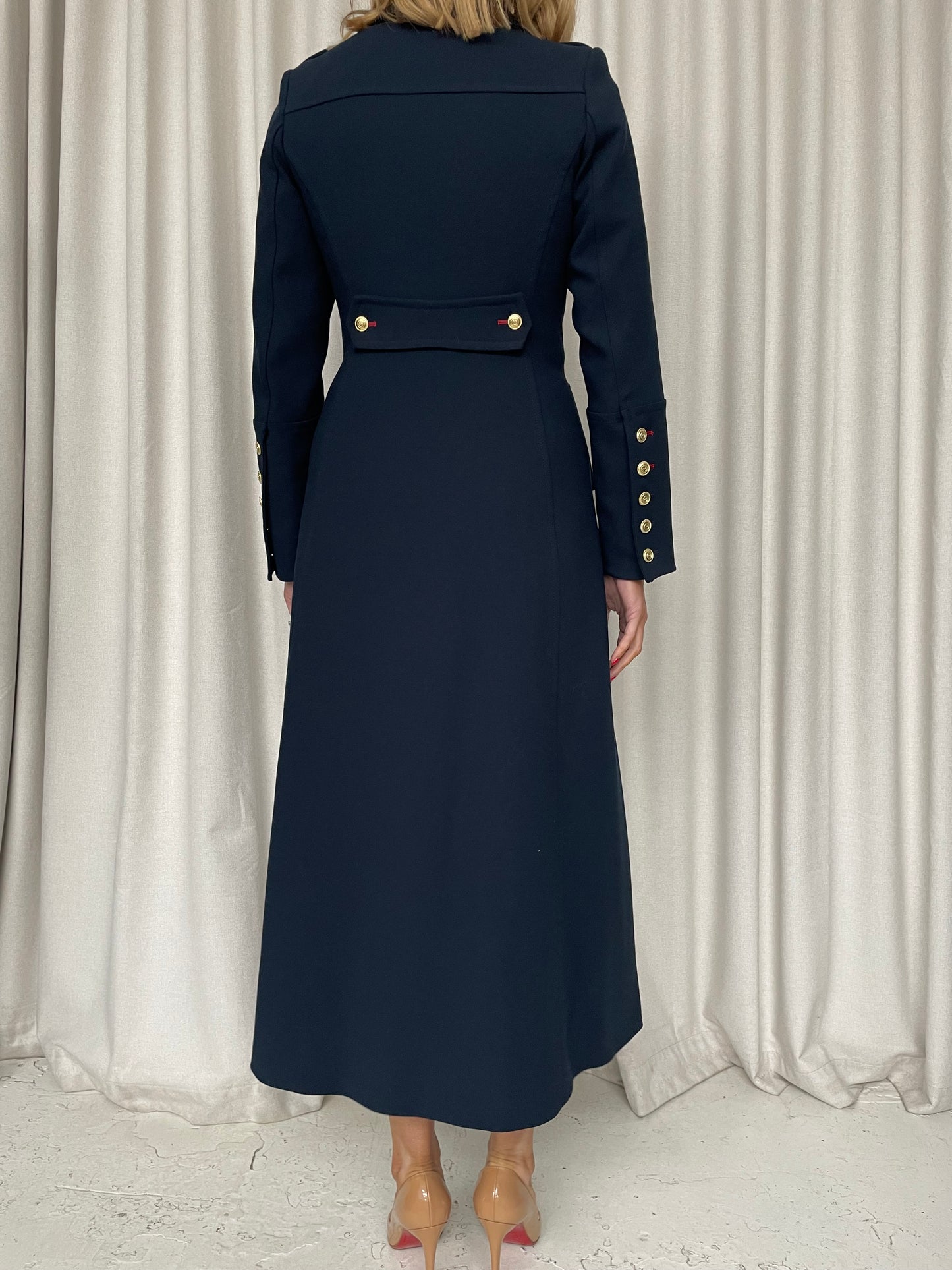 Karen Millen navy stretch military maxi coat sz UK 6 (6-8) new with tags