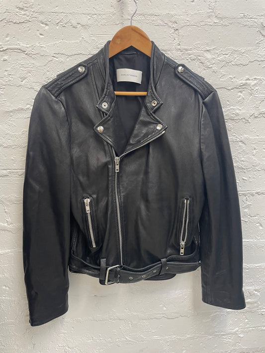 Scanlan Theodore lamb leather black moto jacket Sz ML