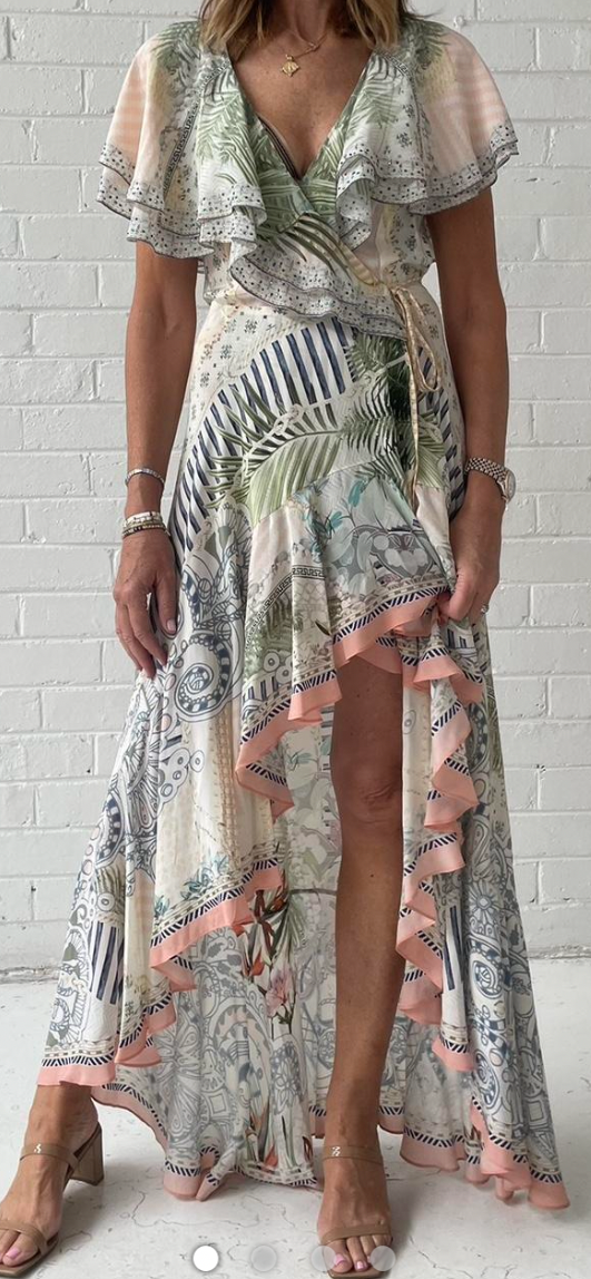 Camilla silk maxi wrap dress flat sleeve size XS