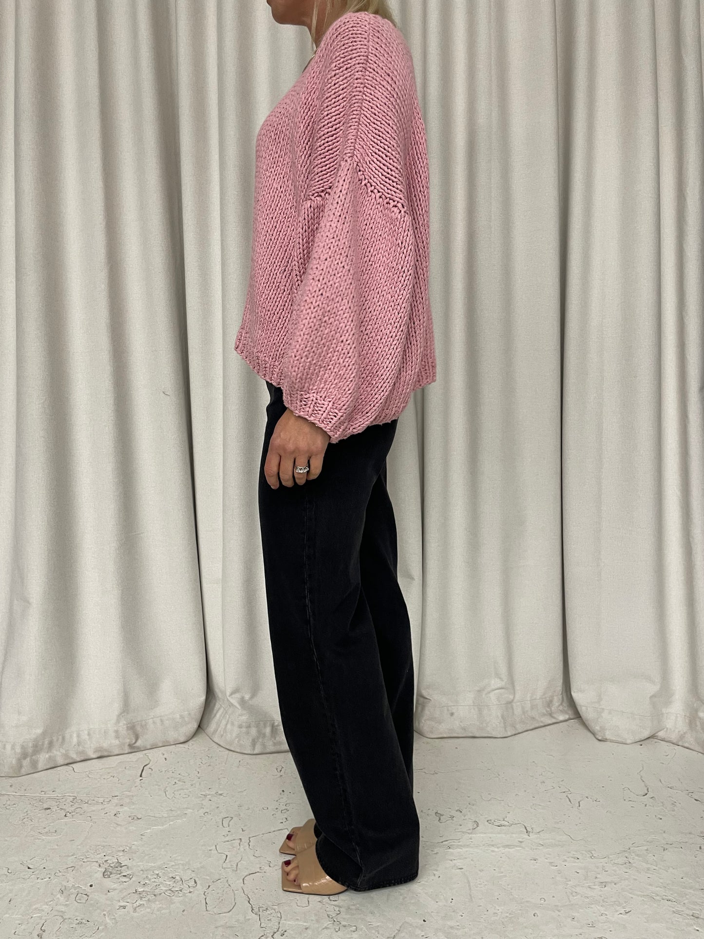 First Born hand knitted cotton pink slouchy jumper size M