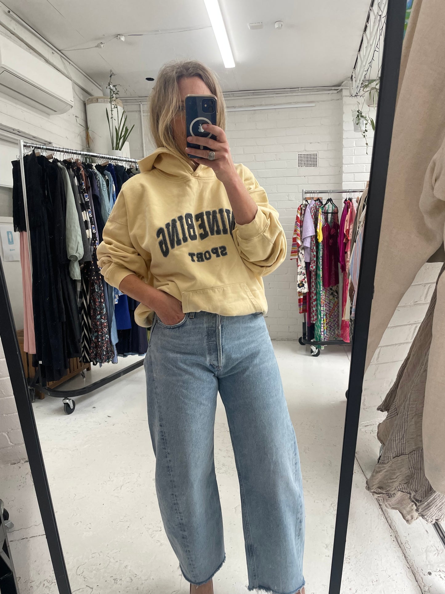 Anine Bing oversized cotton slouchy Hoodie in butter lemon colour size medium
