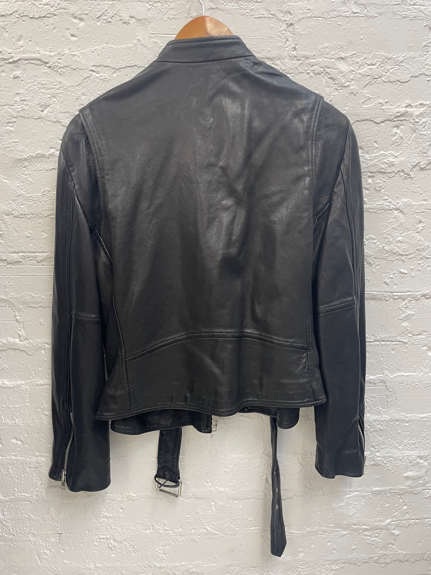 Scanlan Theodore lamb leather black moto jacket Sz ML