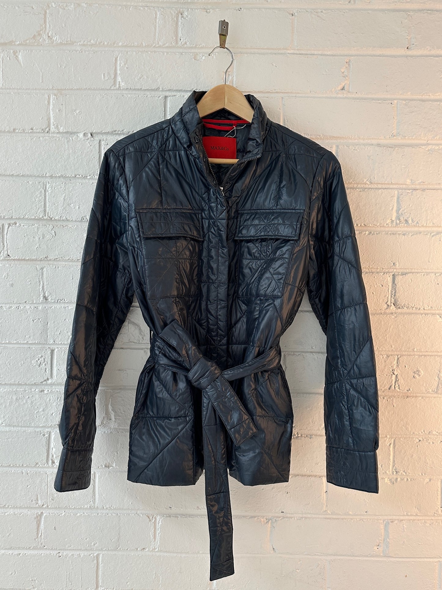 Max & Co lightweight navy puffer jacket with tie 14 UK