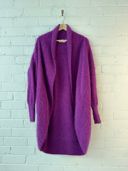 Antalya bright purple angora long cardigan one size