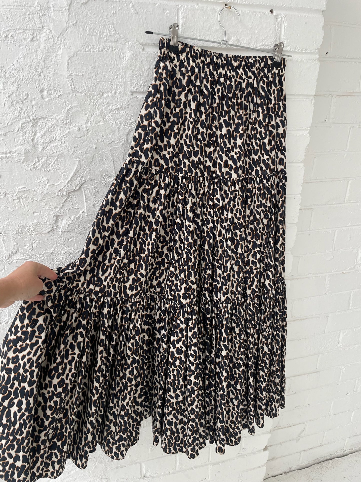 La Double J animal print tiered poplin cotton maxi skirt XS