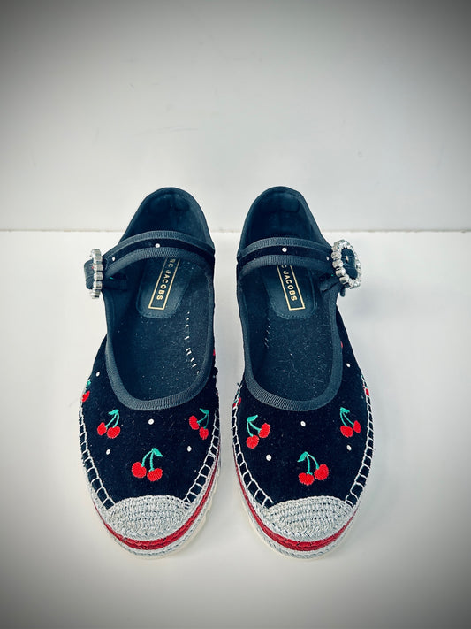 Marc Jacobs black velvet Mary Jane’s cherry print like new 41
