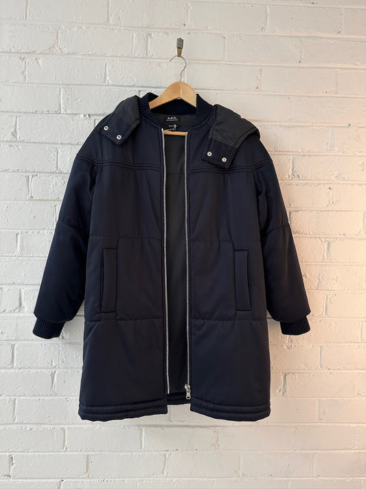 APC navy puffer jacket with hood Sz 36 (8-12)