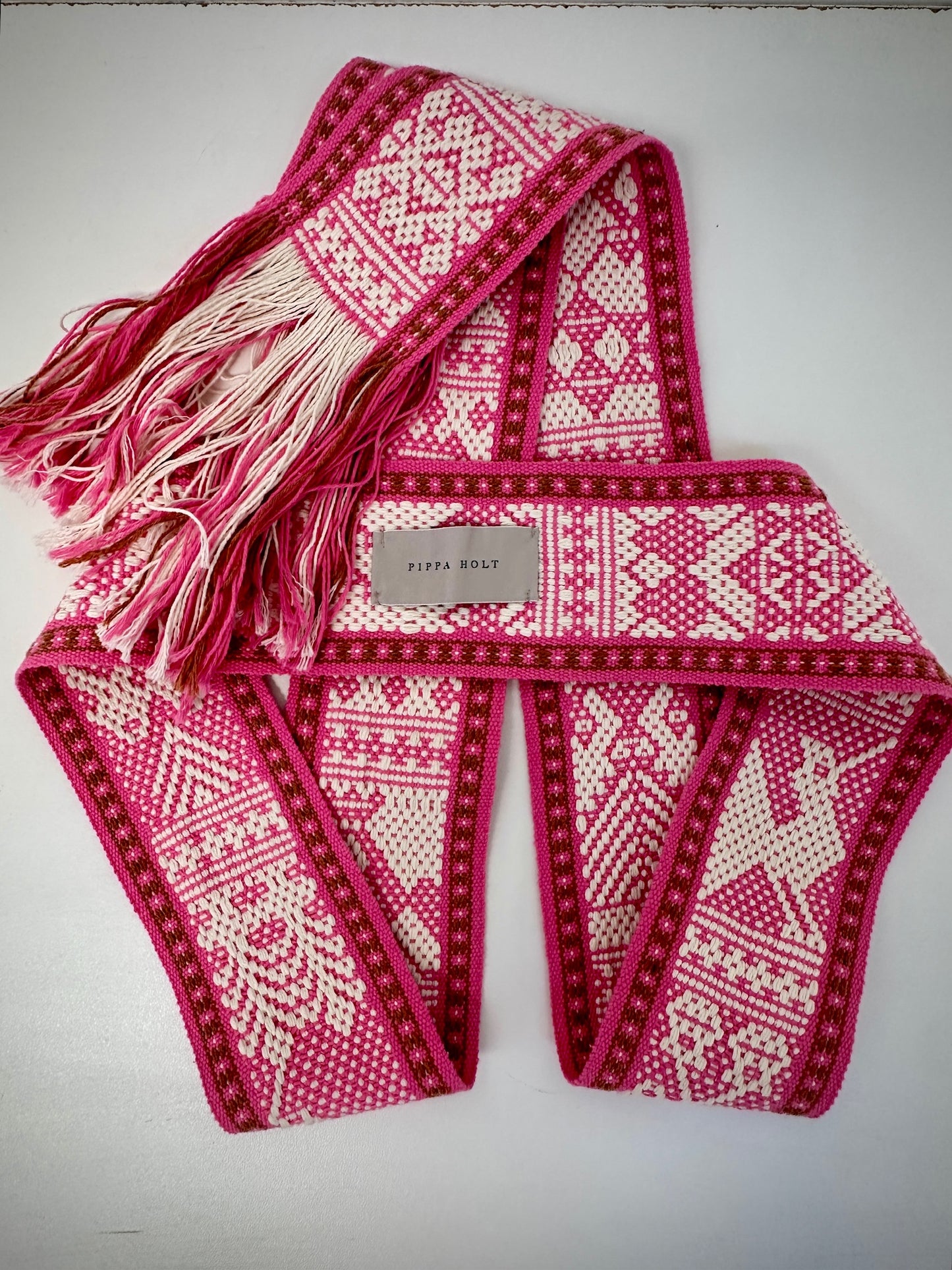 Pippa Holt pink embroidered cotton waist tie belt