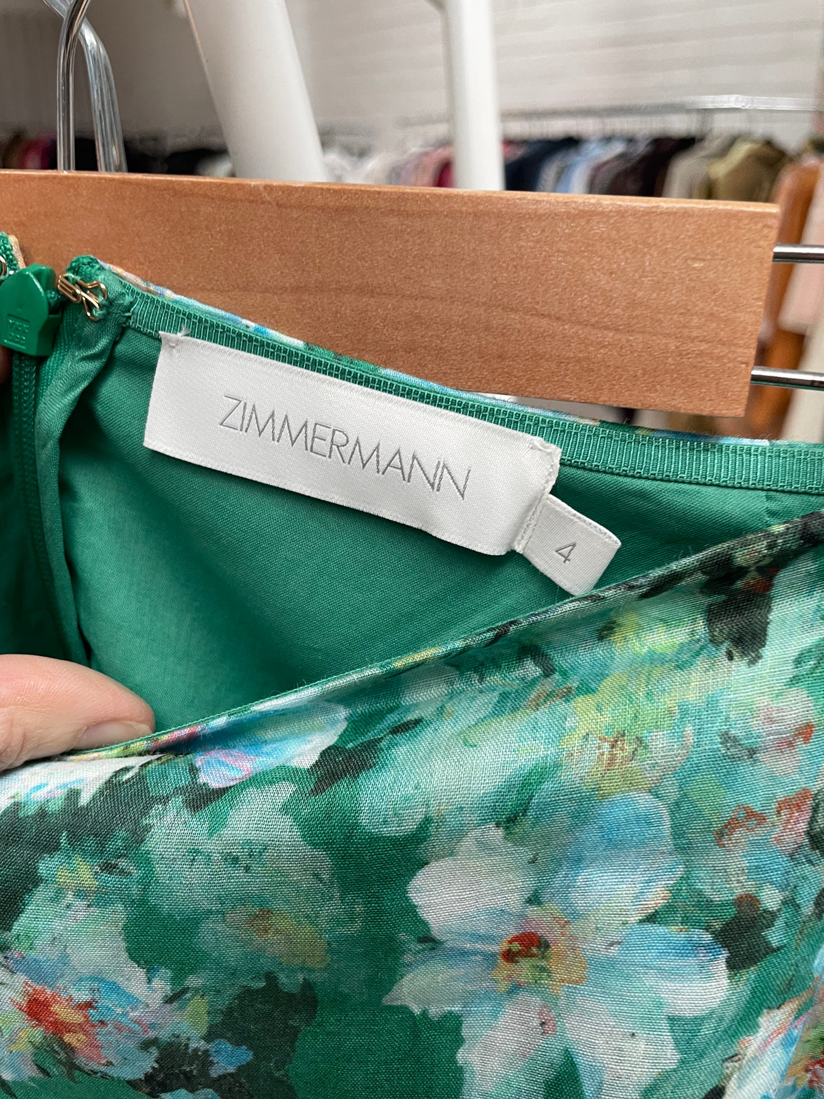 Zimmermann green floral Ramie skirt and blouse set Sz 4 & 3