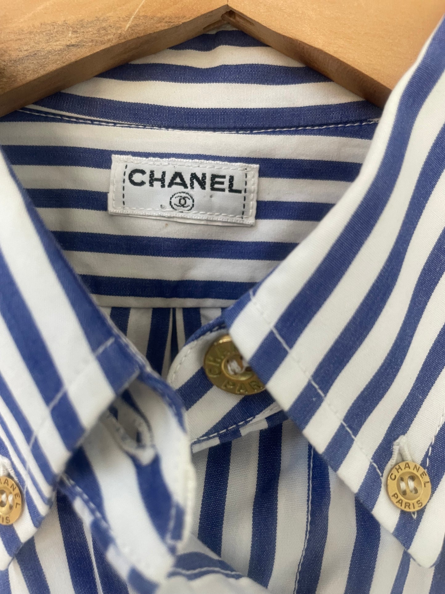Rare vintage Chanel 1990s cotton stripe shirt with logo