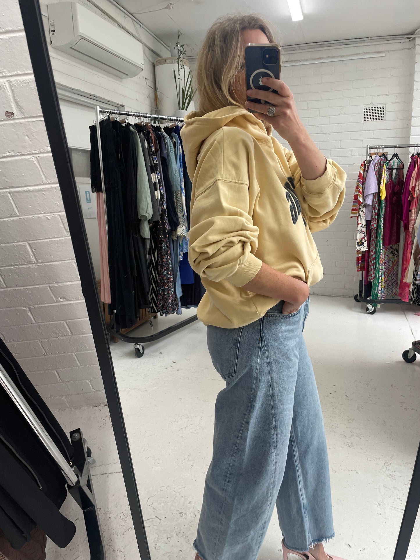 Anine Bing oversized cotton slouchy Hoodie in butter lemon colour size medium