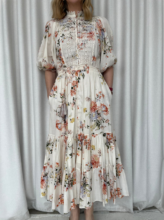 By Timo cotton floral broderie detail maxi dress sz M