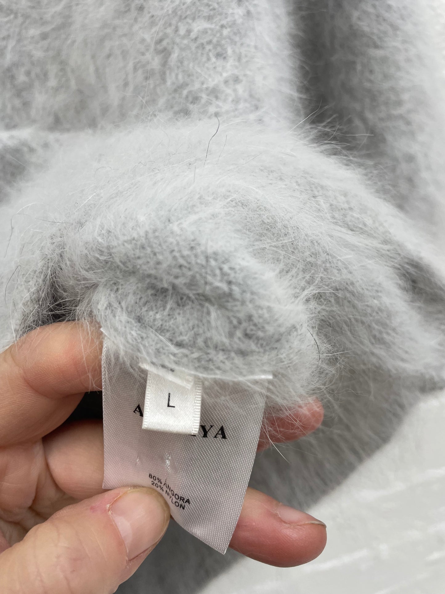 Antalya pale grey angora knit top Sz M