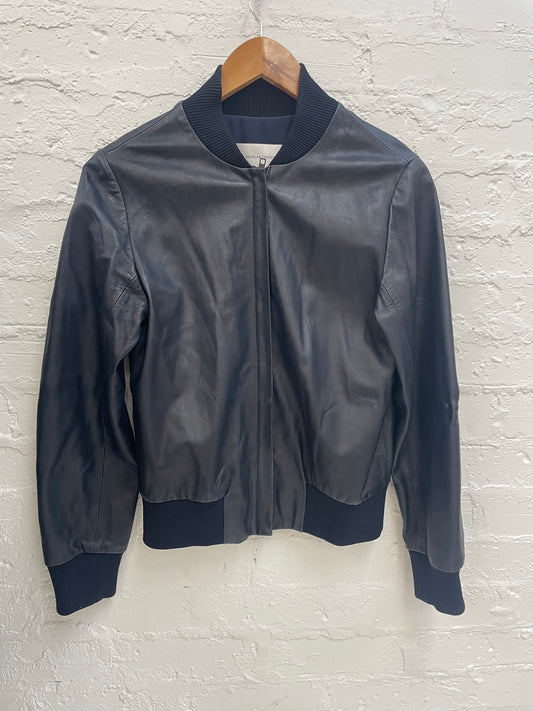 Scanlan Theodore navy blue leather bomber jacket Sz SM