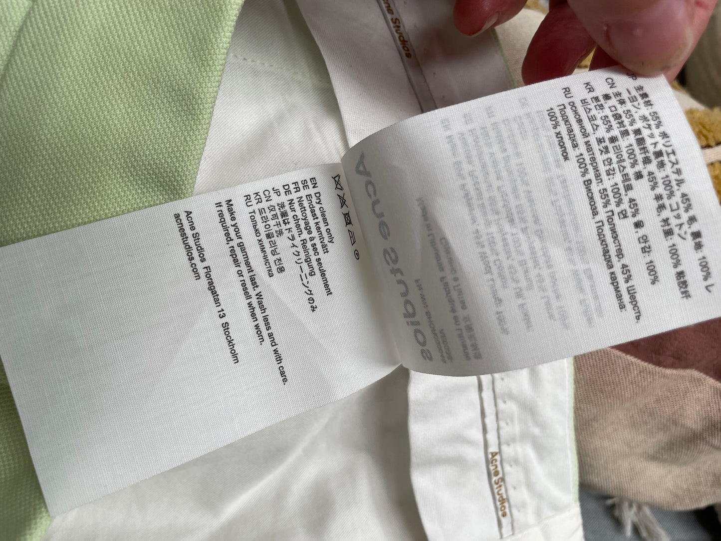 Lime green Acne Studios long wide leg shorts 42