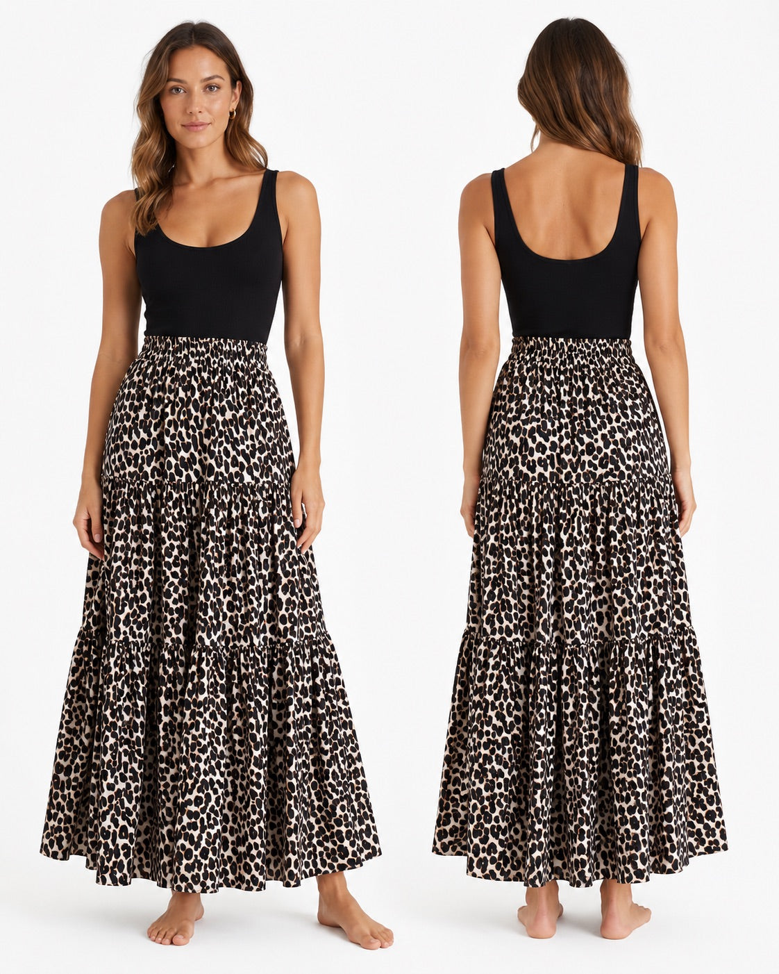 La Double J animal print tiered poplin cotton maxi skirt XS