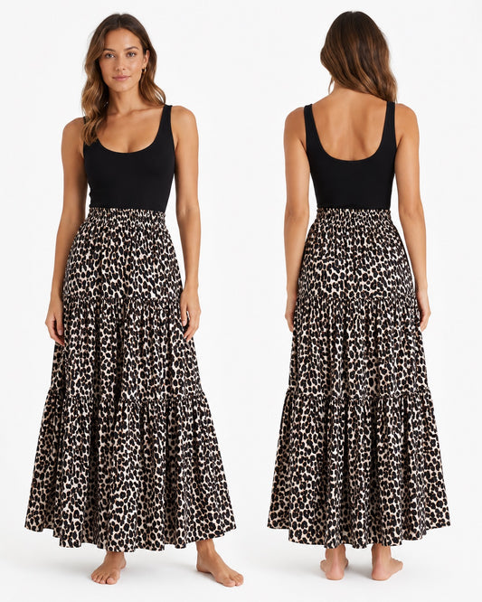 La Double J animal print tiered poplin cotton maxi skirt XS