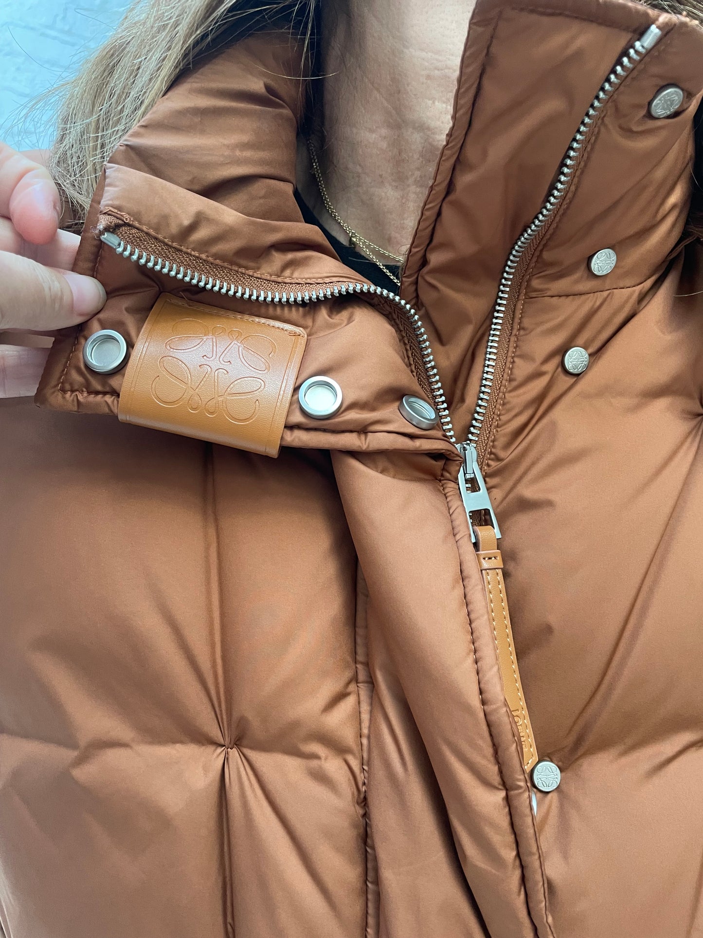 Loewe goose down puffer vest in tan Sz 40