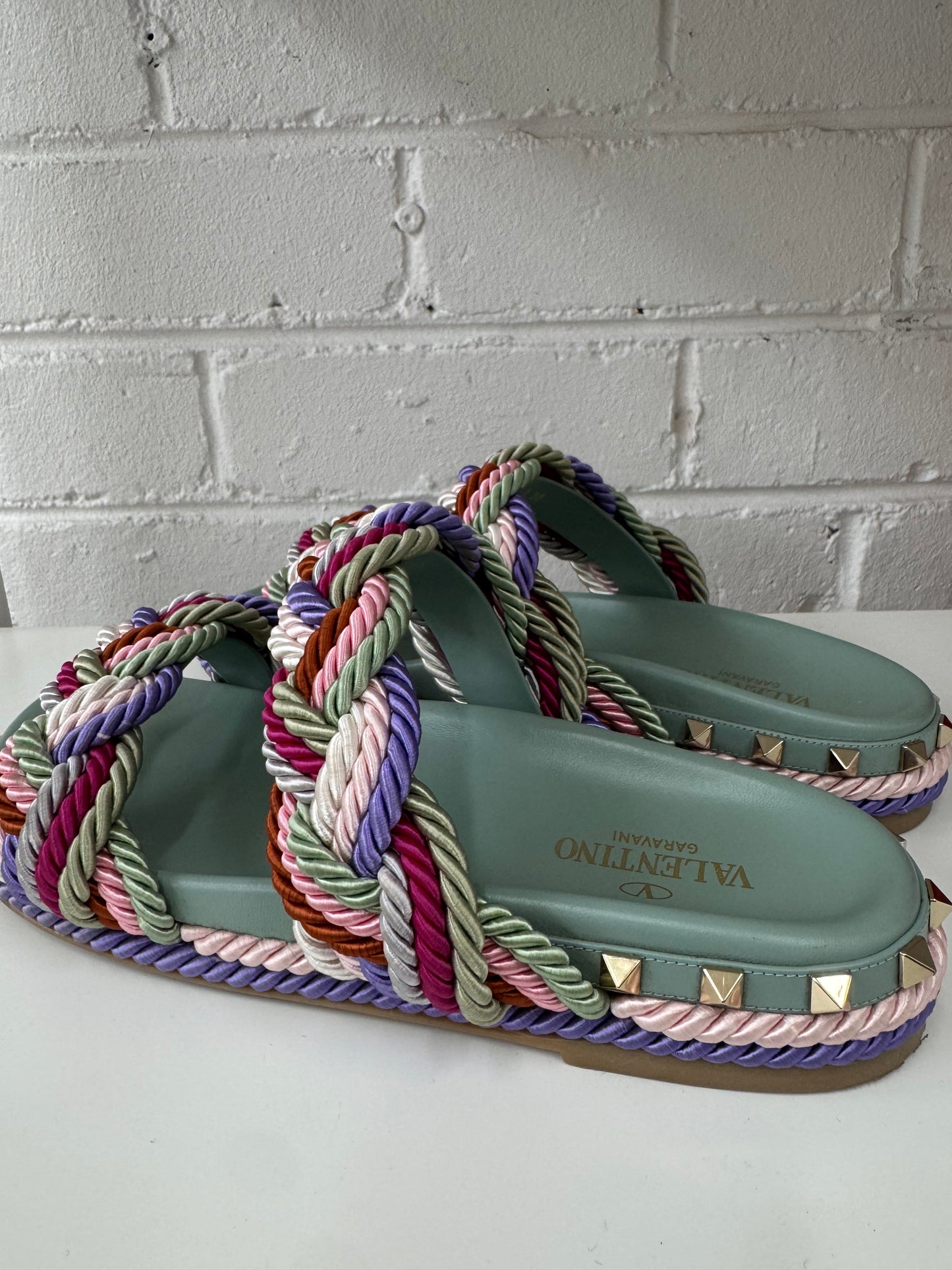 Valentino Garavani rockstars braided rope slide sandals size 38