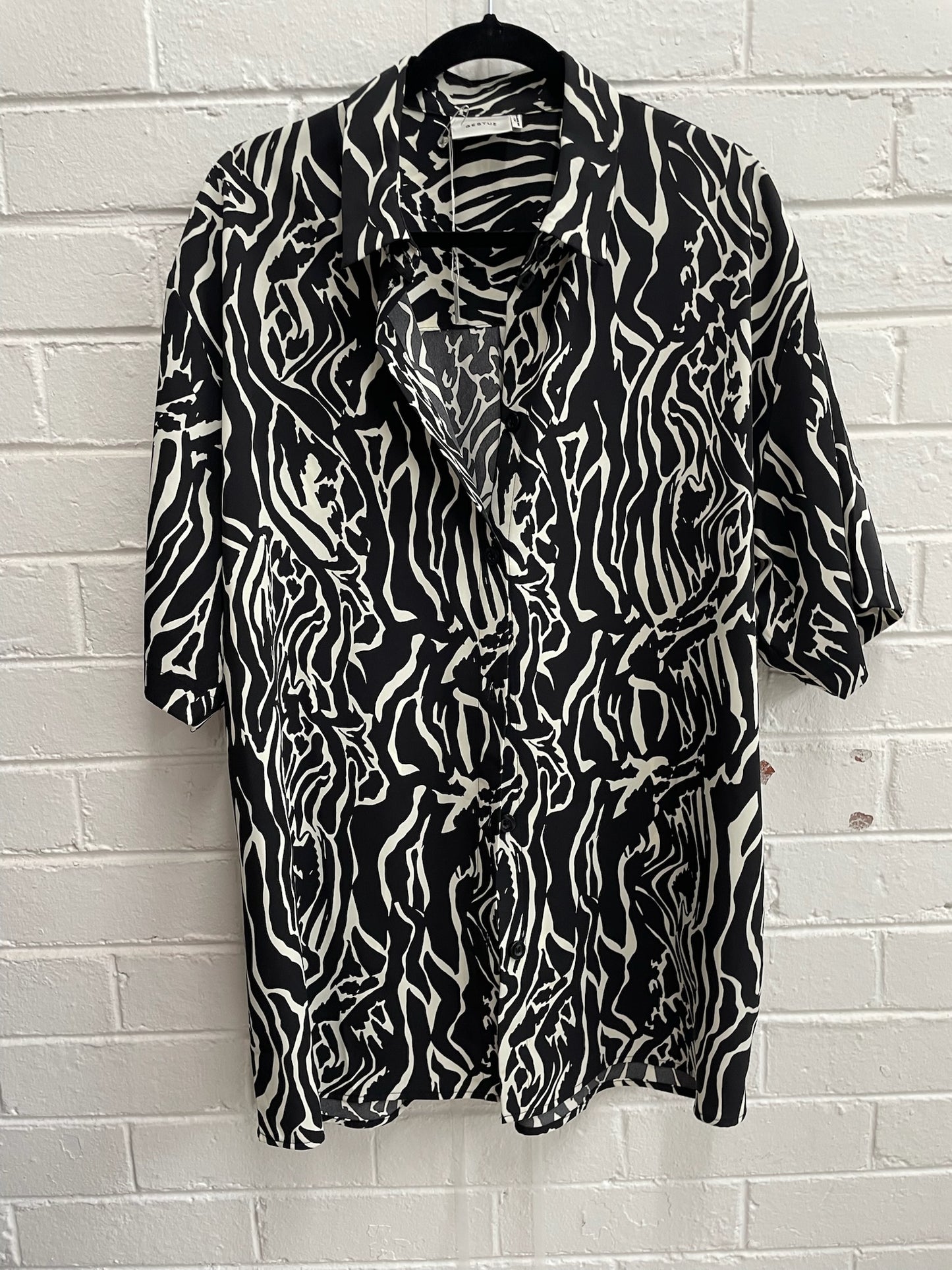 Gestuz black white print Satin lounge pant set sz 44 like new