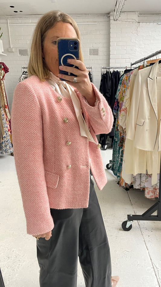 Maje pink and ecru mottled tweed jacket
Sz 40