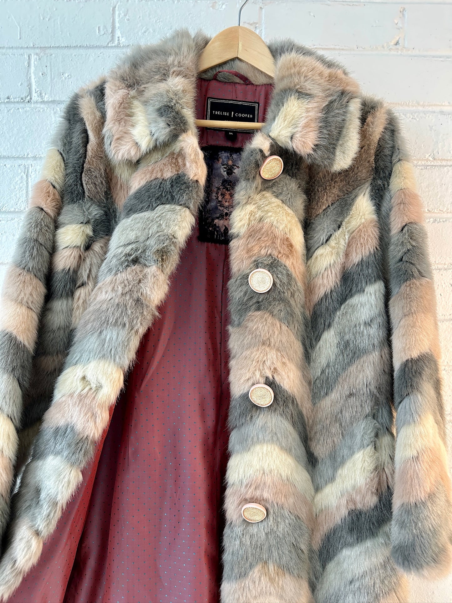 Trelise Cooper multi tone faux fur coat sz M