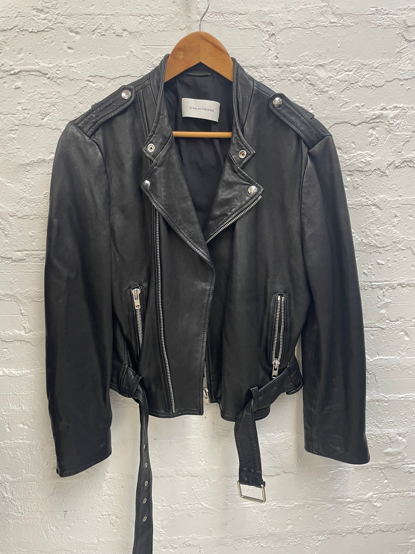 Scanlan Theodore lamb leather black moto jacket Sz ML