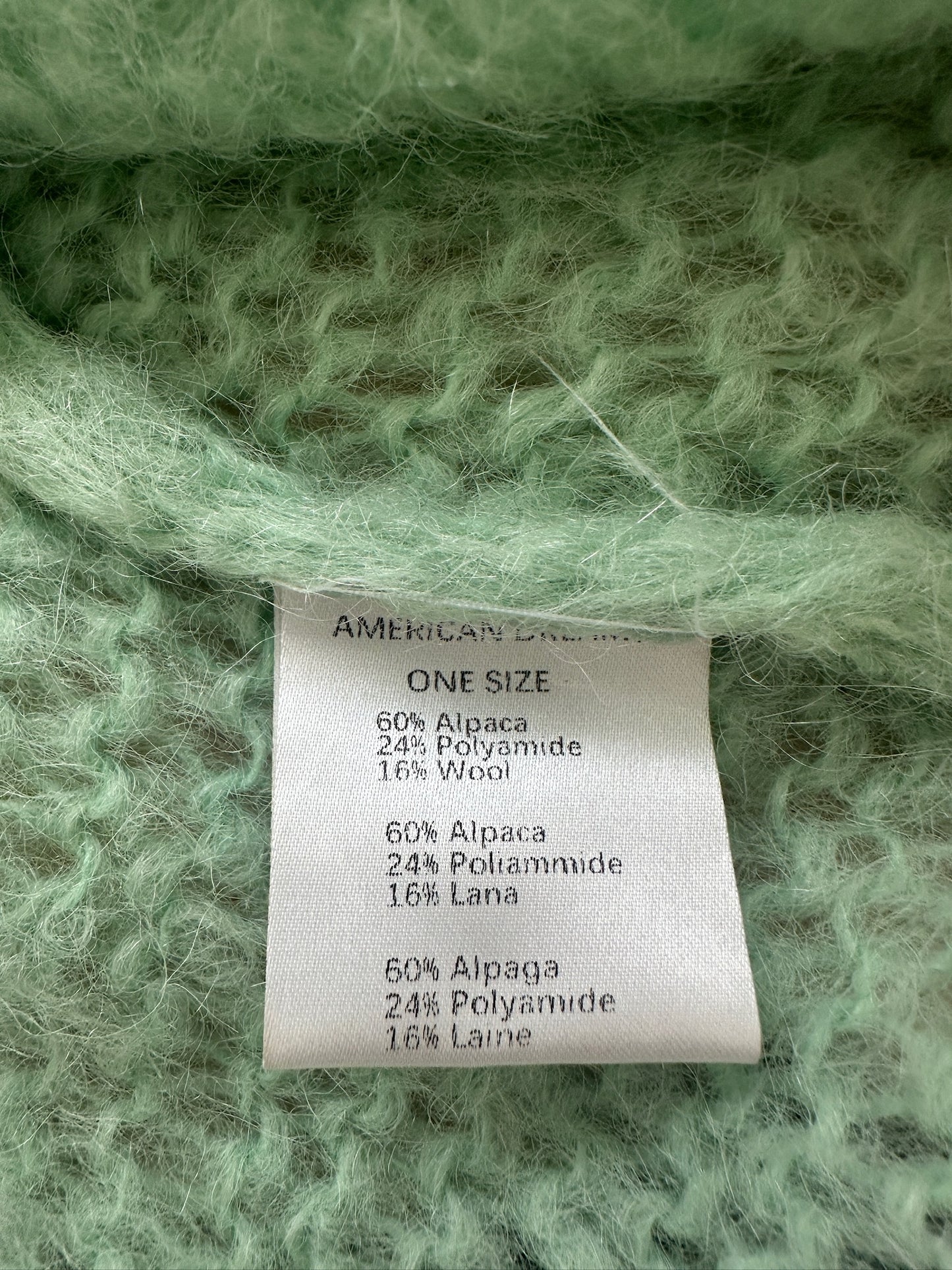 American Dreams alpaca wool blend knit jumper in mint One size
