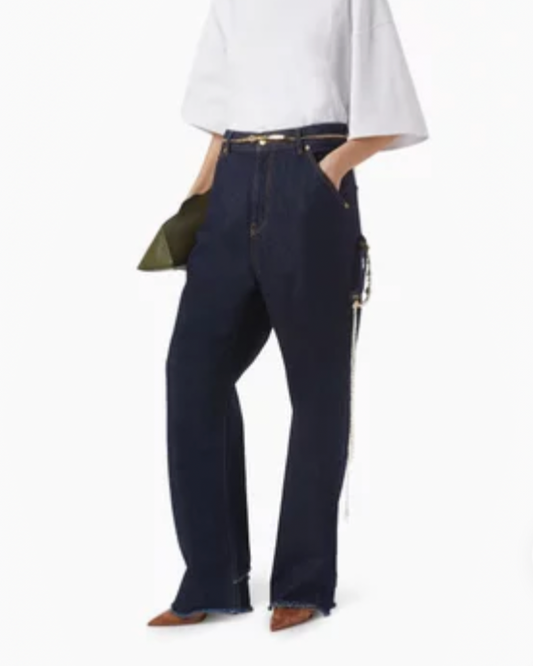 Dark Park Lisa loose for Carpenter jeans with chain detail in dark blue 28 new