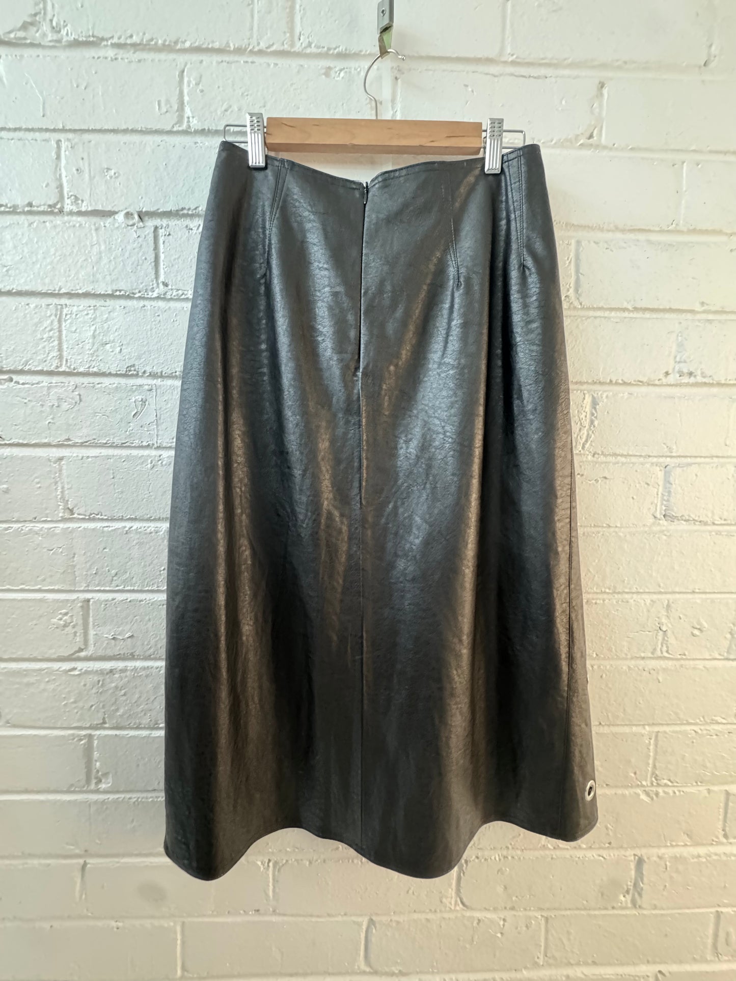 Beatrice faux leather eyelet midi skirt size M