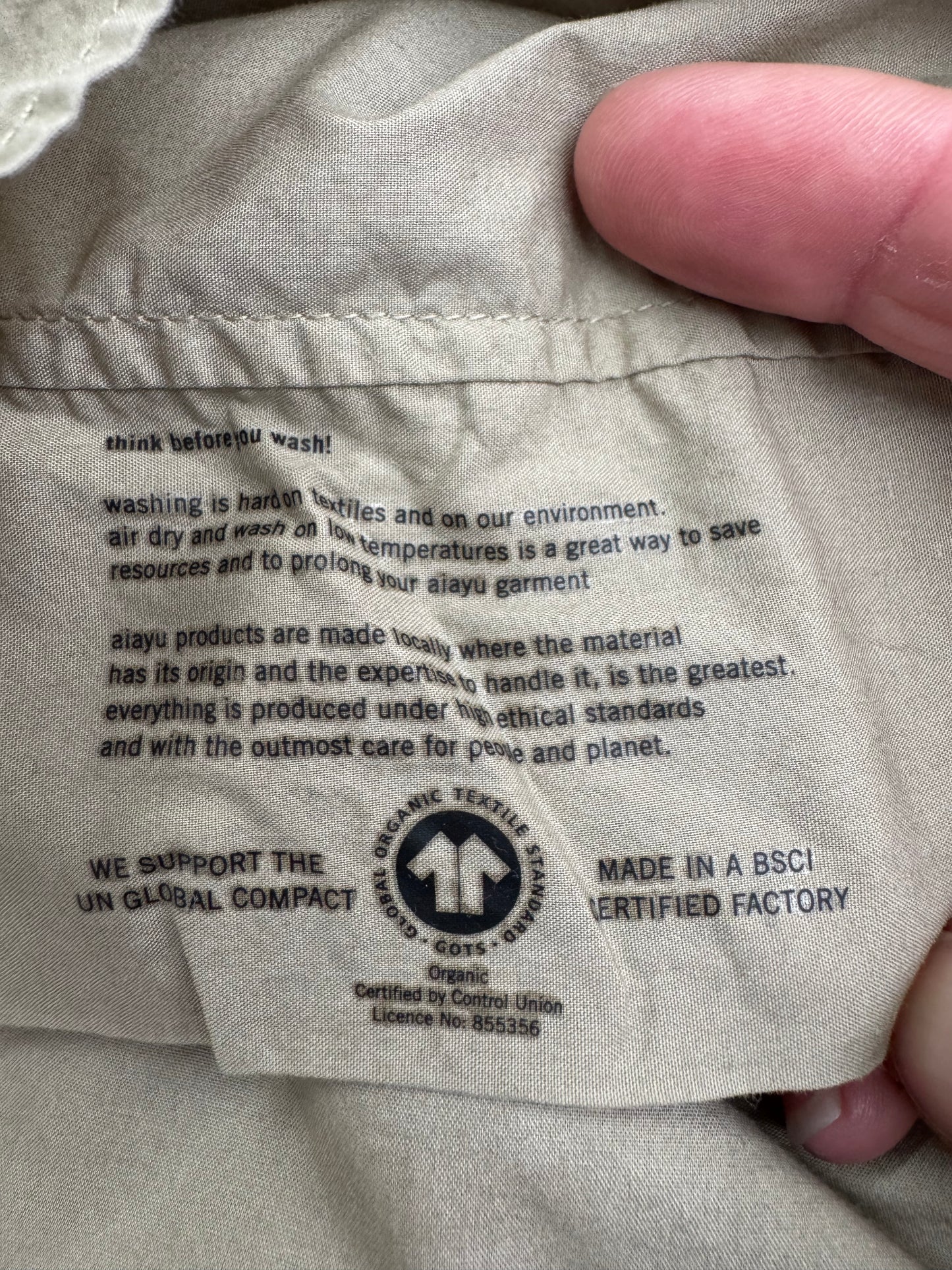 Aiayu organic cotton shirt size L