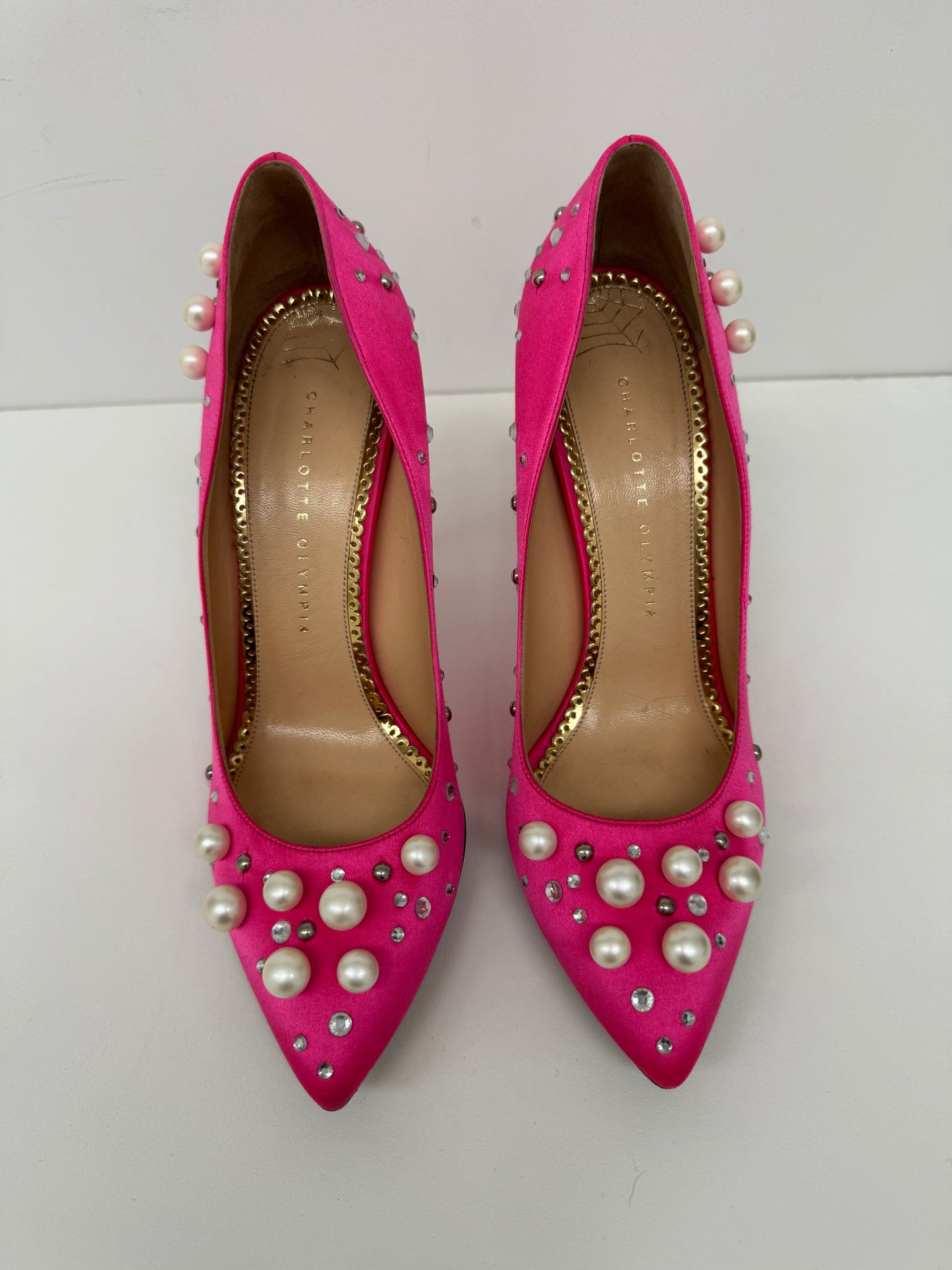 Charlotte Olympia Precious Bacall hot pink satin heels size 39
