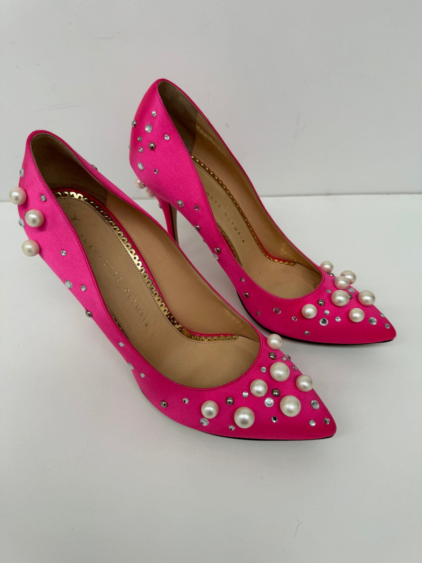 Charlotte Olympia Precious Bacall hot pink satin heels size 39