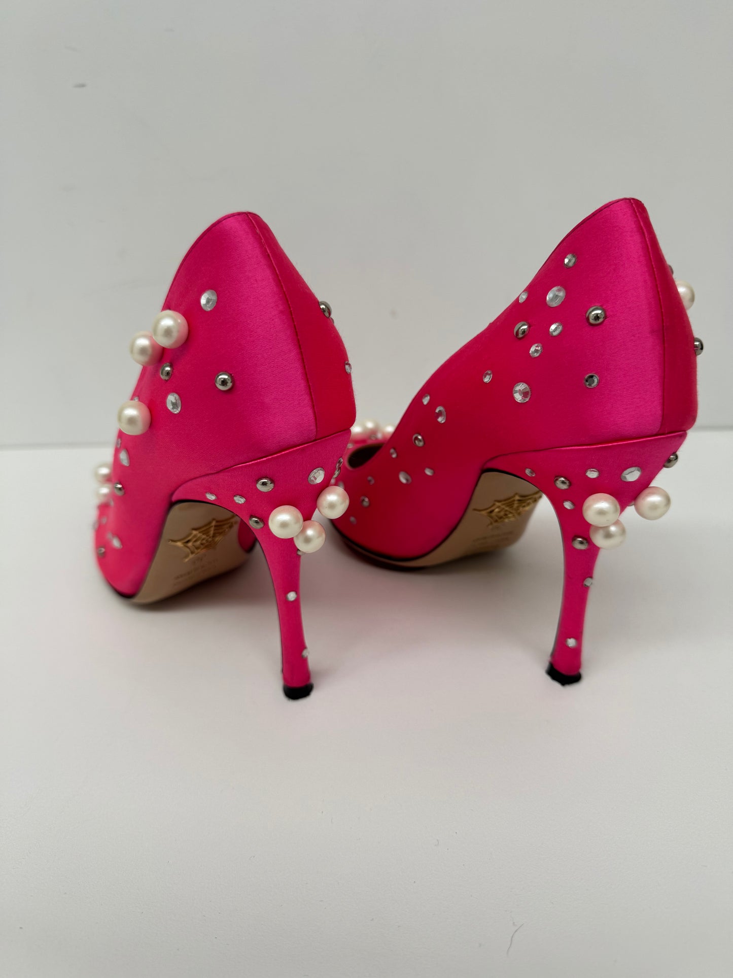 Charlotte Olympia Precious Bacall hot pink satin heels size 39