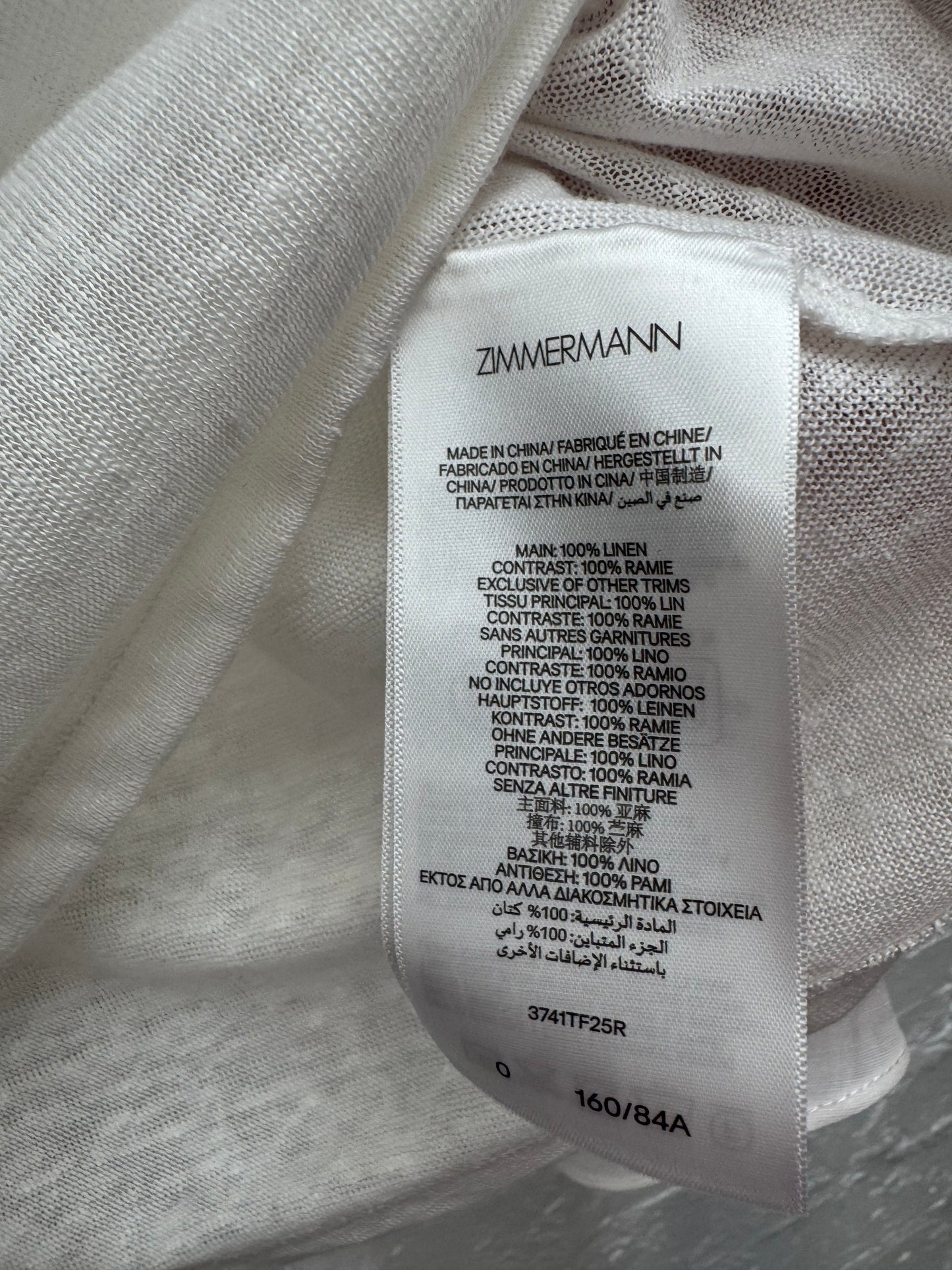 Zimmermann linen top with ramie sleeves size 0