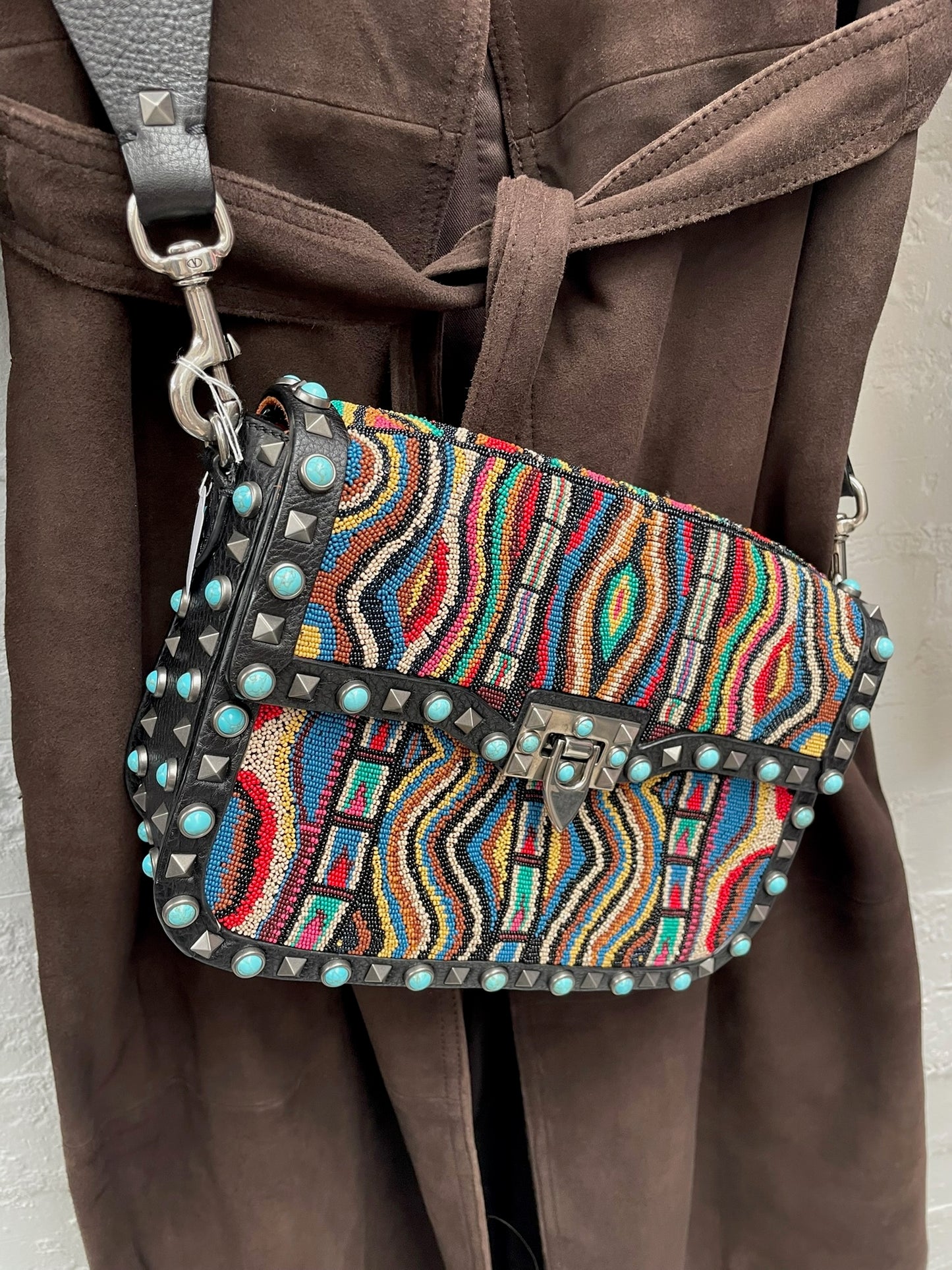 Valentino Rockstud Rolling Beaded Medium Shoulder Bag