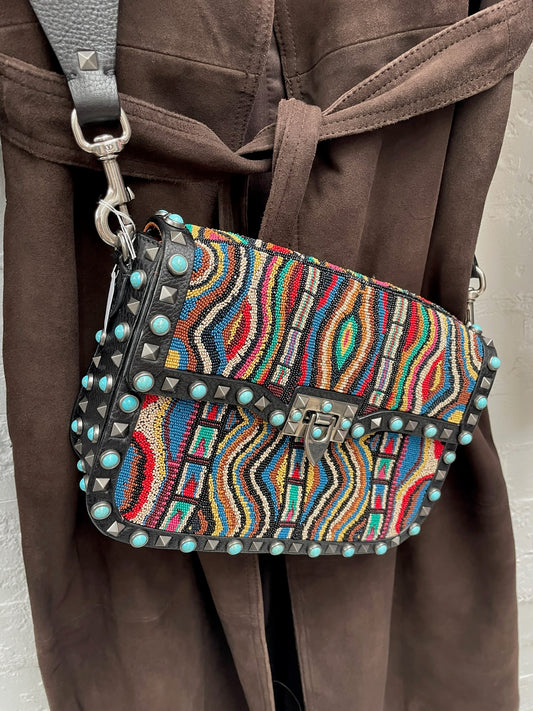 Valentino Rockstud Rolling Beaded Medium Shoulder Bag