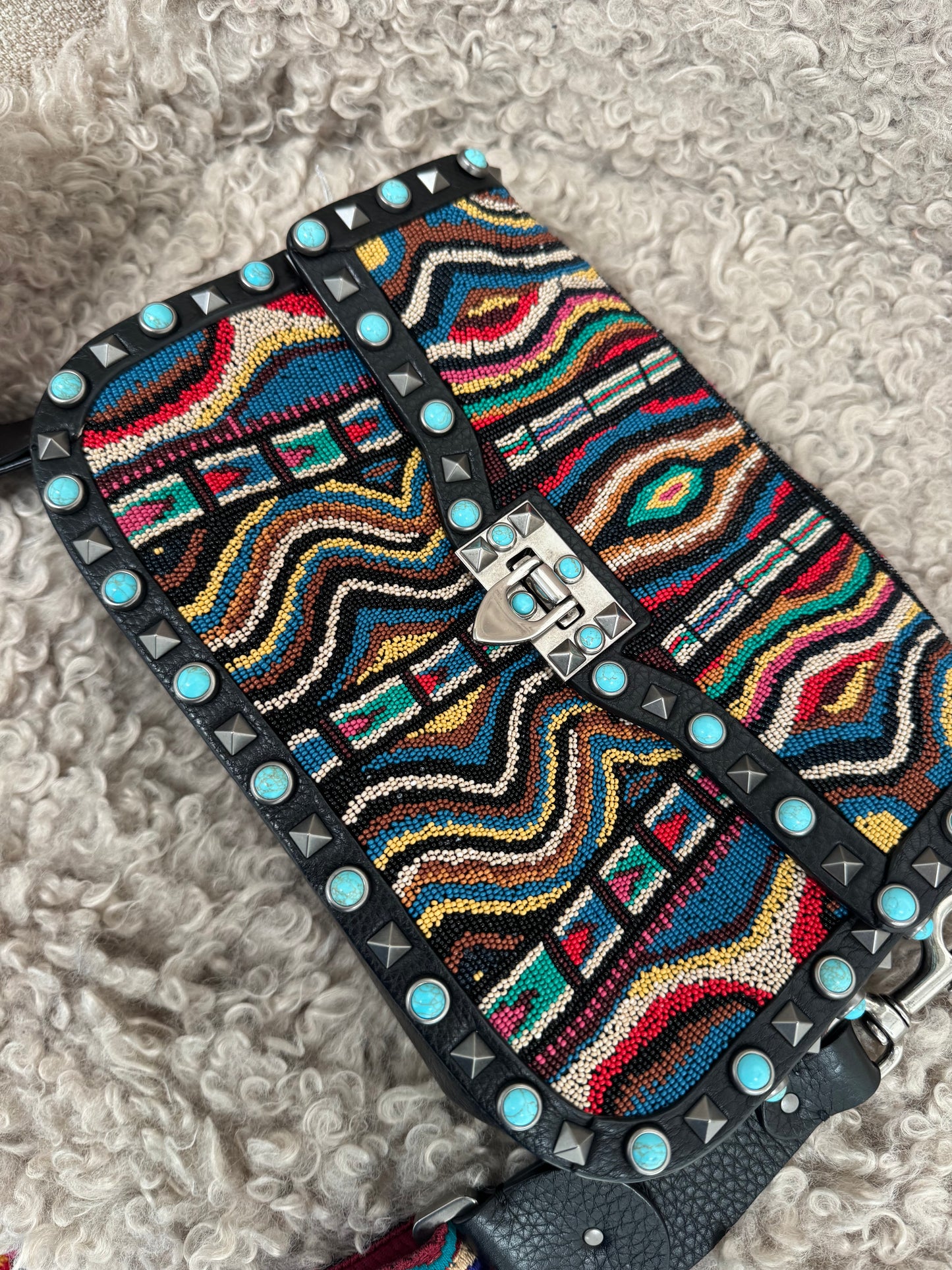 Valentino Rockstud Rolling Beaded Medium Shoulder Bag