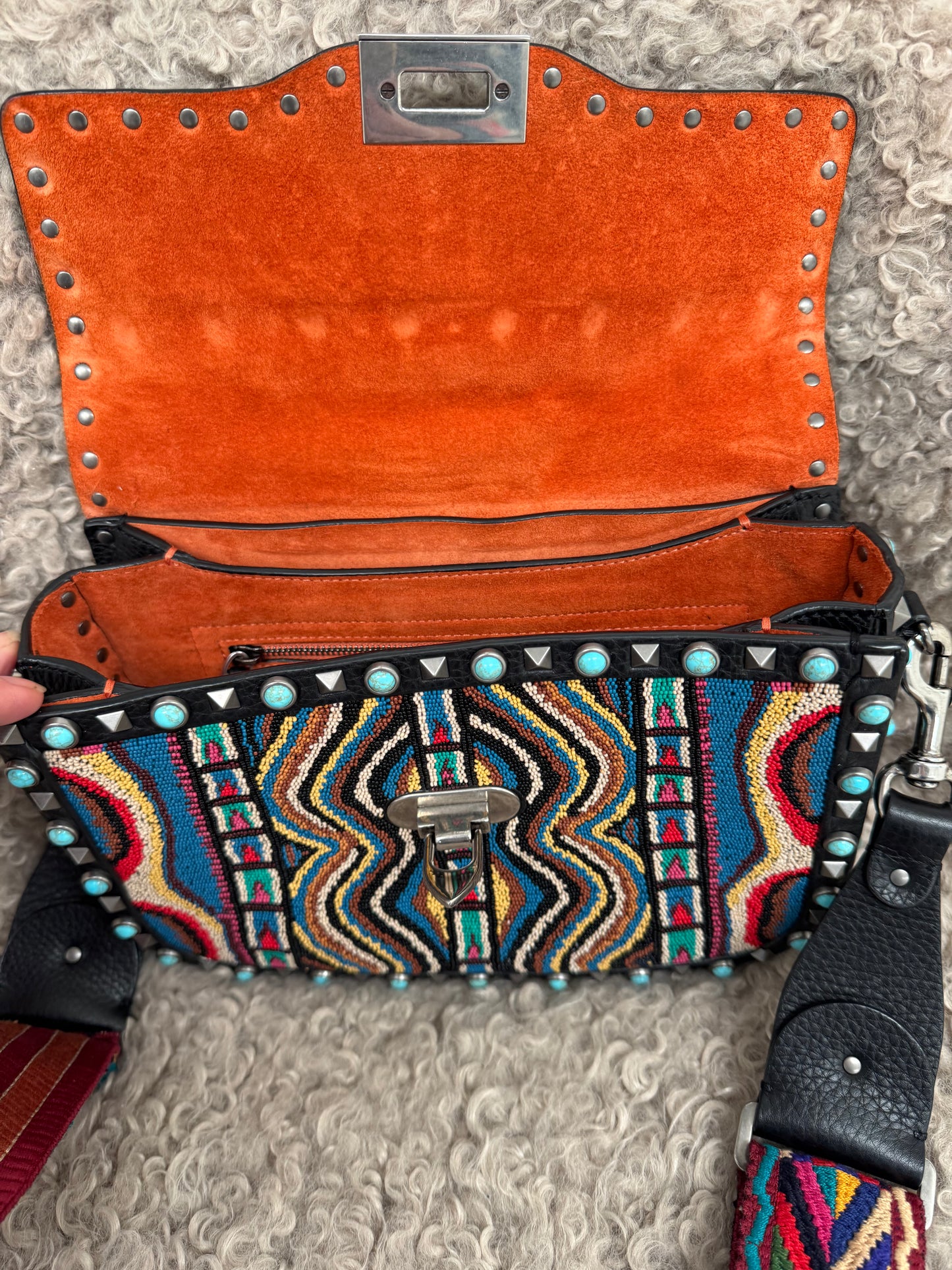 Valentino Rockstud Rolling Beaded Medium Shoulder Bag