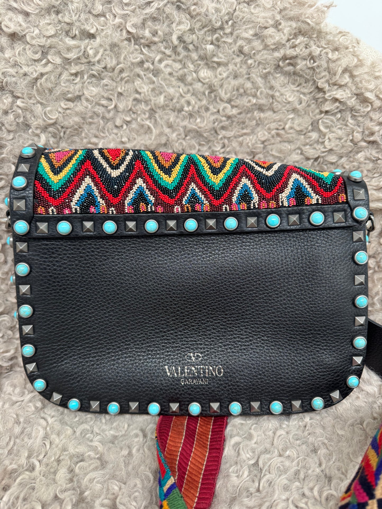 Valentino Rockstud Rolling Beaded Medium Shoulder Bag