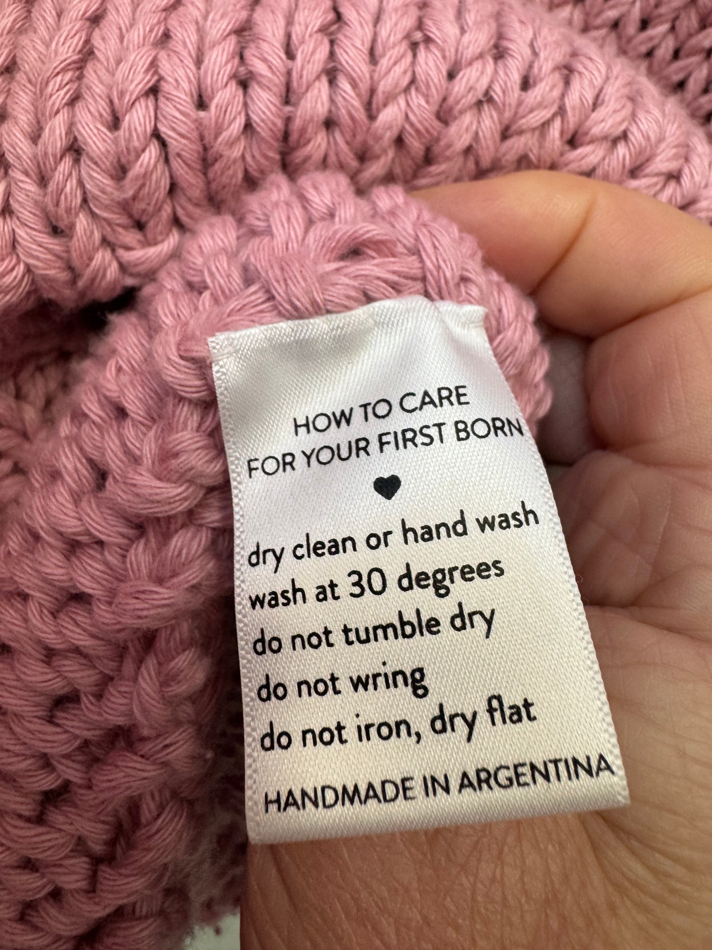 First Born hand knitted cotton pink slouchy jumper size M