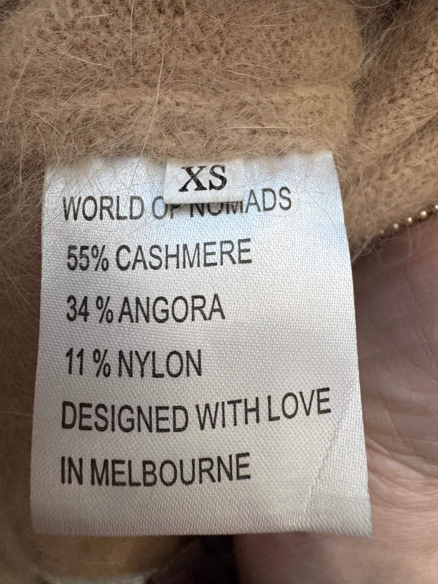 World of Nomads caramel colour angora cashmere zip up cardigan XS