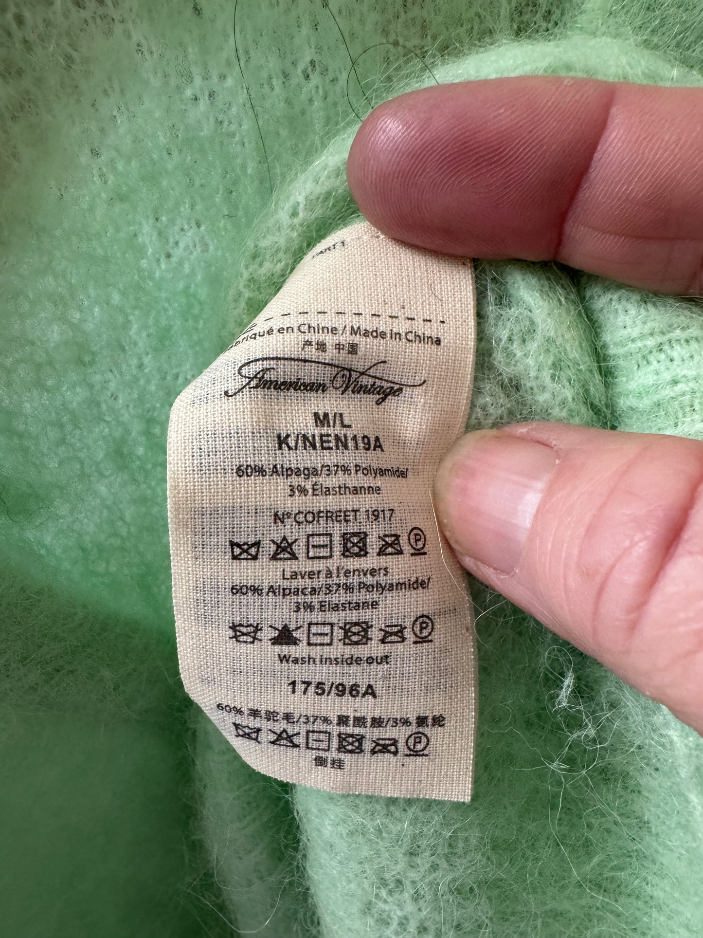 Mint green mohair blend American Vintage oversized cardigan size M/L