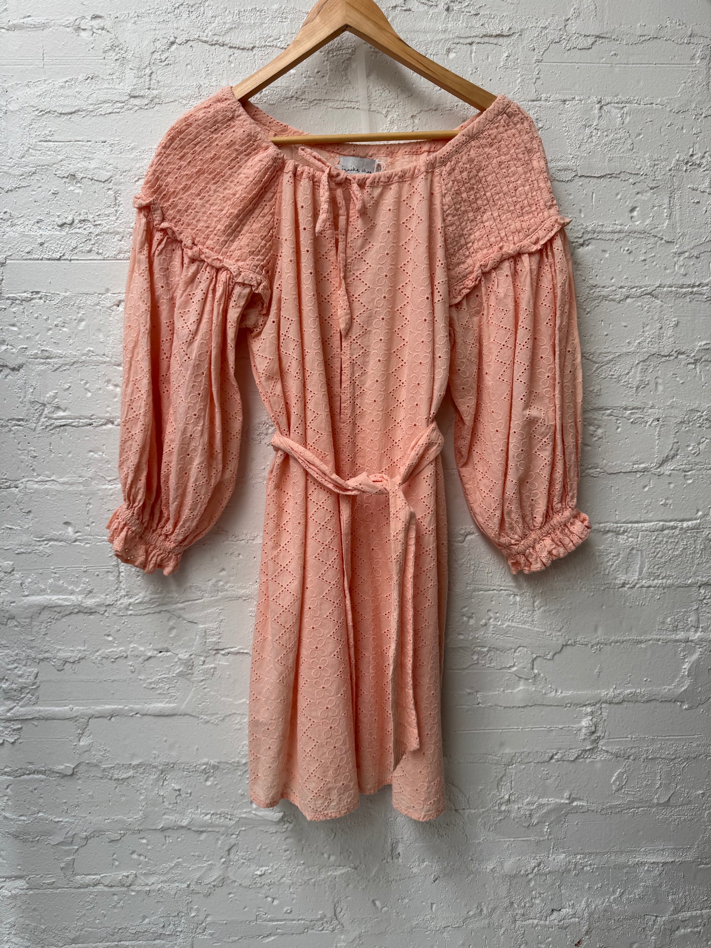 Innika Choo peach broidery dress. 100% cotton One size.