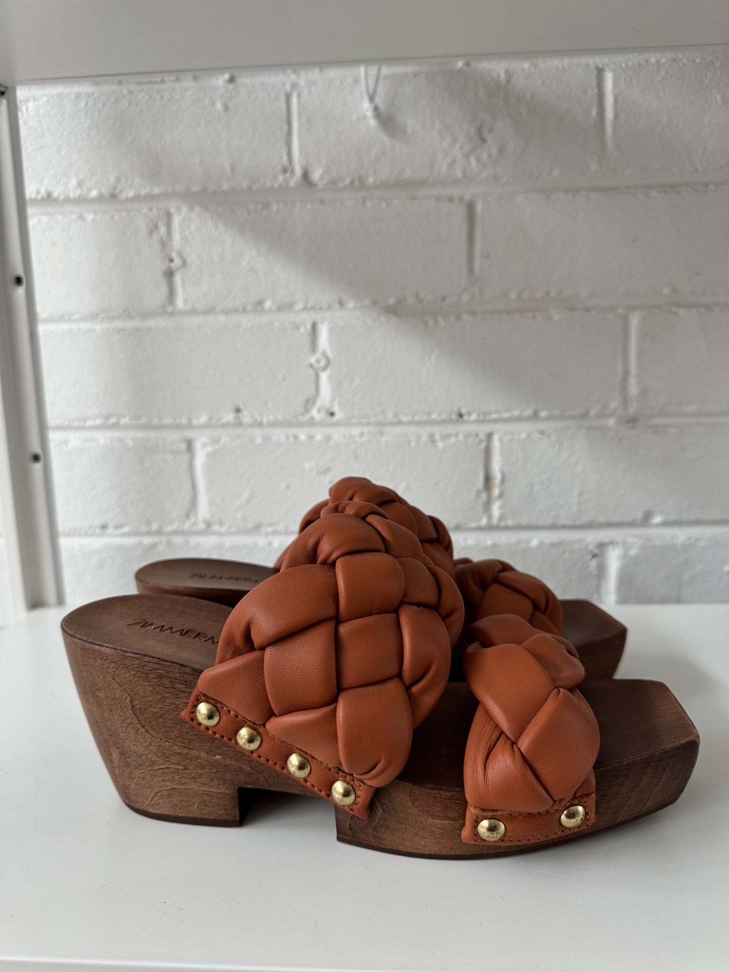 Zimmermann braided leather and wood clog style sandal | size 38