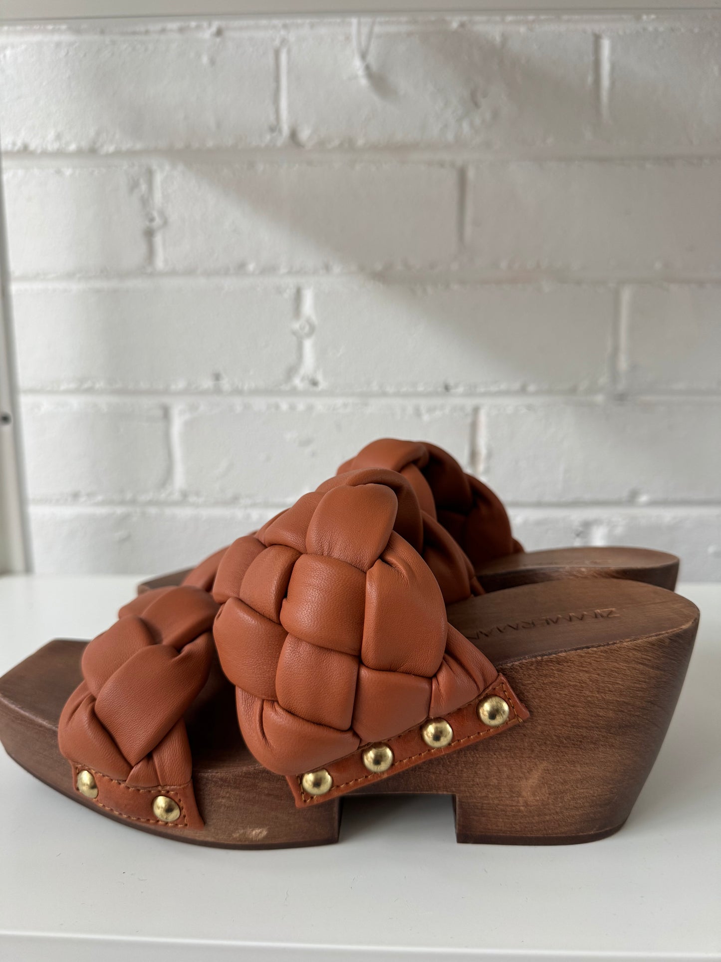 Zimmermann braided leather and wood clog style sandal | size 38